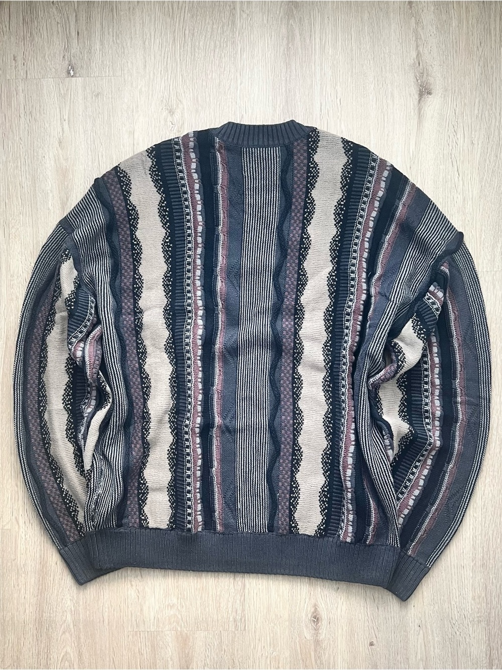 Hollister Chunky 3D Knit Sweater Men Large Multicolor Crewneck Coogi Style Retro
